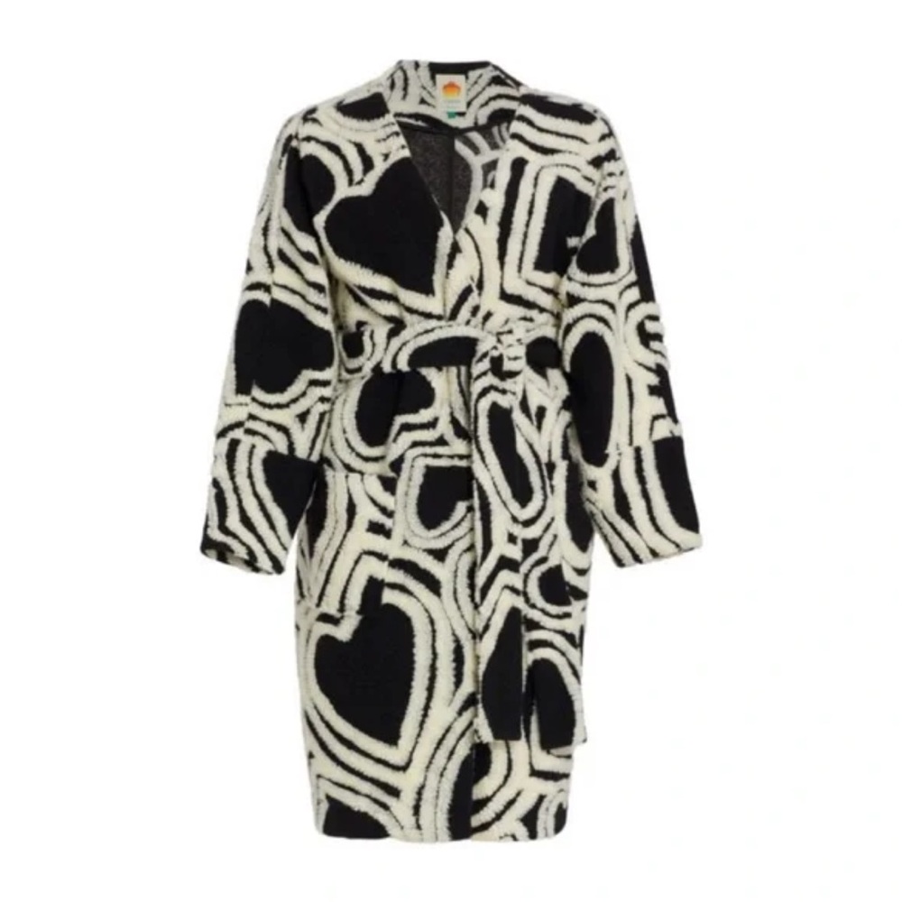 Farm Rio Wild Hearts Fleece Coat Black And White Wild Hearts